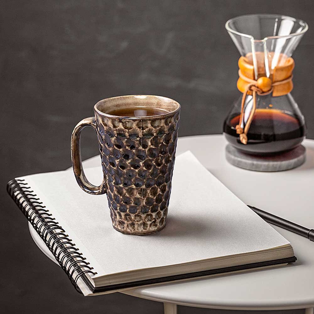 Diamond Cut Brown Mug Set of 2-KHJM-125