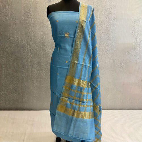 Handwoven Kadhuwa Pure Silk 3 Pc Banarasi Dress Color - Light Blue