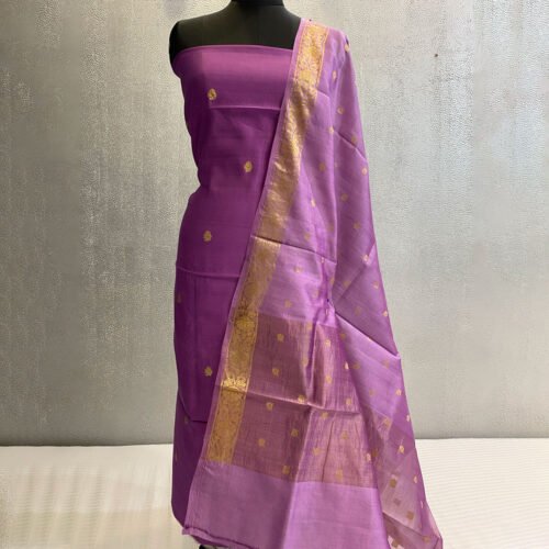 Handwoven Kadhuwa Pure Silk 3 Pc Banarasi Dress Color - Purple