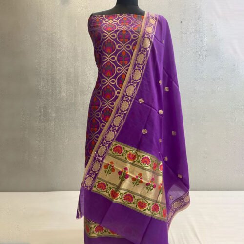 Embroidered Pure Silk 3 Pc Banarasi Dress Color – Violet
