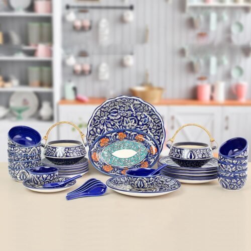 Oceanic Harvest Blue Pottery Dining Set